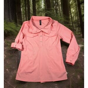 Mountain Hardwear‎ Women's Pink Striped Roll Tab Button Shirt Size Medium